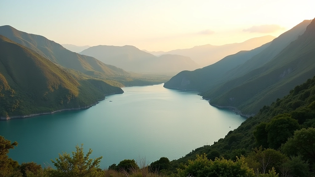 Serene sheltered bay with calm waters and forested hillsides, peaceful natural landscape